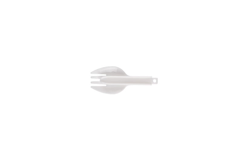 Spork redondo de plástico desechable para llevar, tamaño mini, plegable, blanco