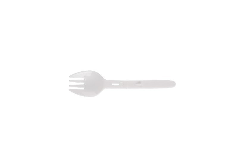 Spork redondo de plástico desechable para llevar, tamaño mini, plegable, blanco