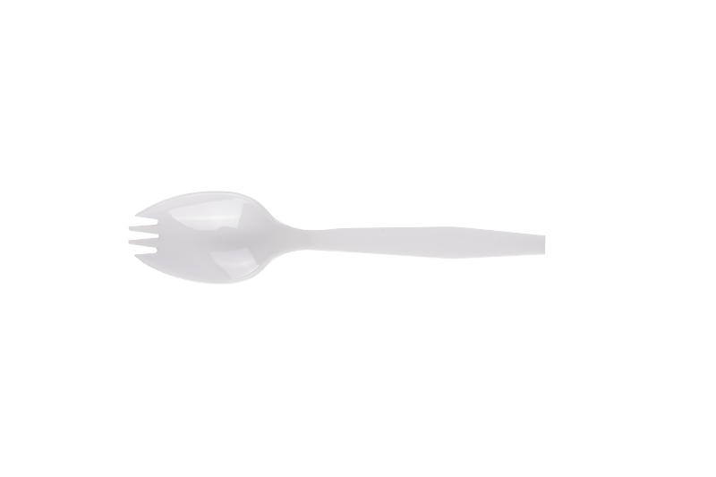 Spork de mango largo de plástico desechable blanco