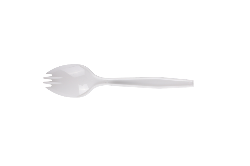 Spork de mango largo de plástico desechable blanco