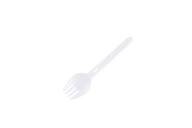 Spork redondo de plástico desechable para llevar, tamaño mini, plegable, blanco