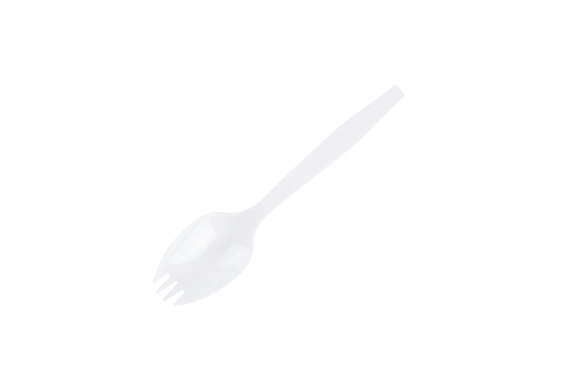 Spork de mango largo de plástico desechable blanco